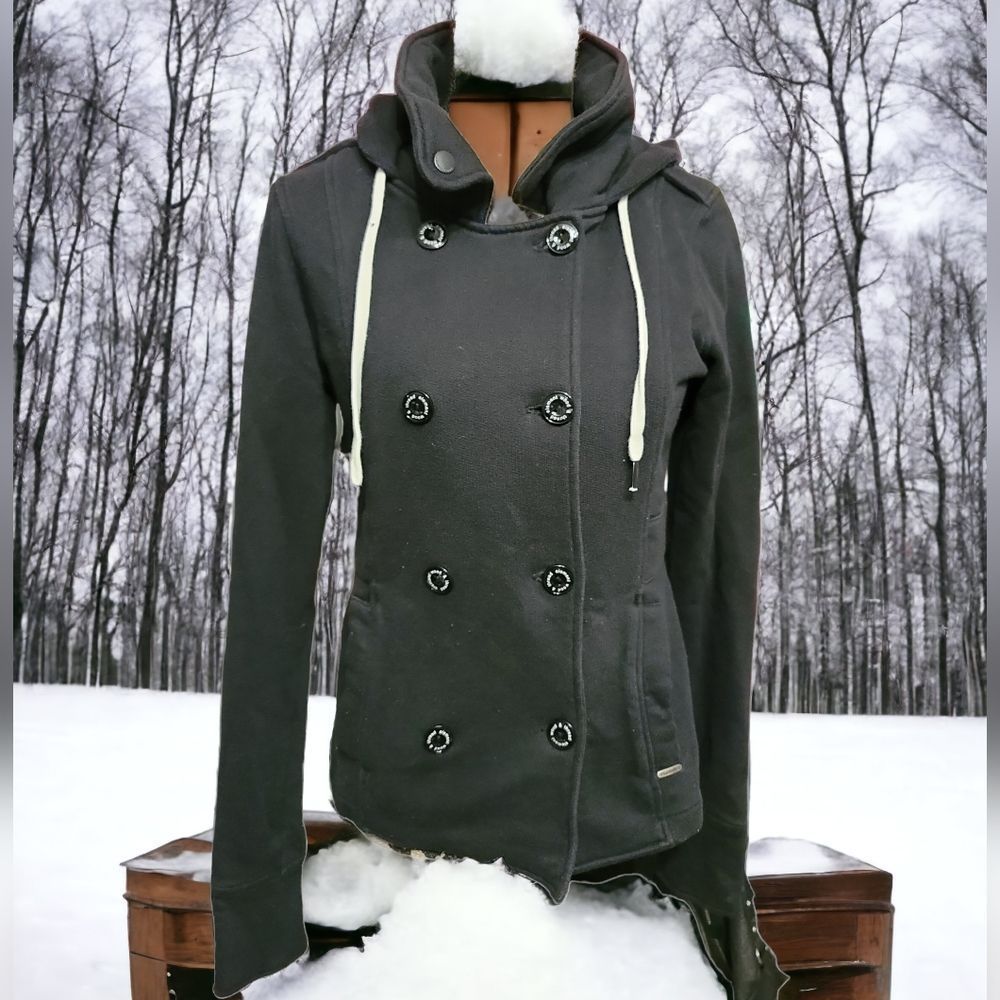 Element Wood & Thread Black Button Up Hooded Jacket Size M